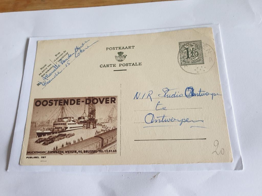 2556 geschreven postkaart vanaf de oostende-dover boot, Verzenden