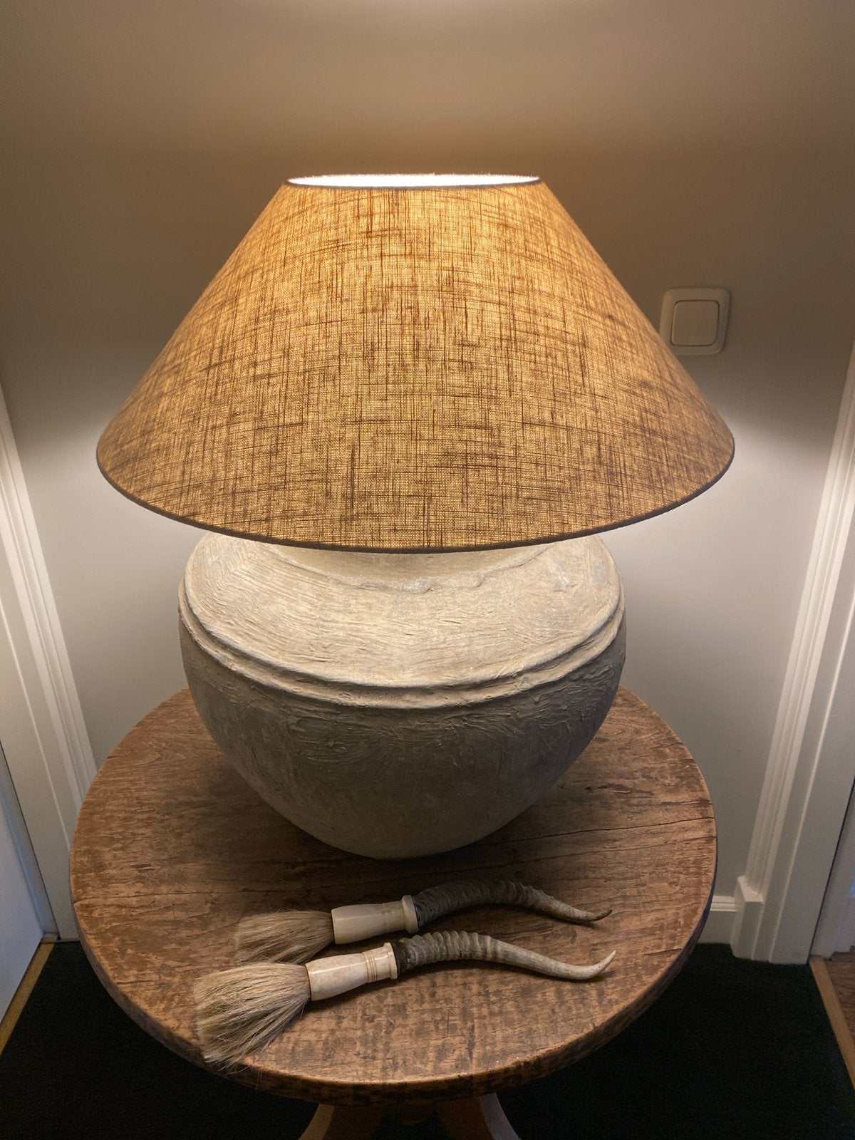 Unieke Kruiklamp met Linnen Kap - Sfeervolle Verlichting, Ophalen, E27 (groot), Zo goed als nieuw, Minder dan 100 cm