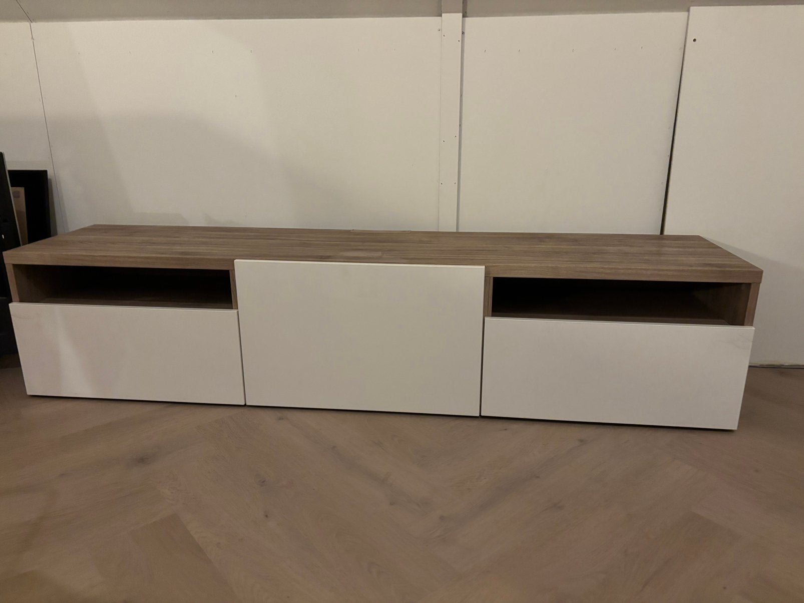 IKEA tv-meubel 180 cm – wit met houtlook, Ophalen, 150 tot 200 cm, Zo goed als nieuw, Minder dan 100 cm