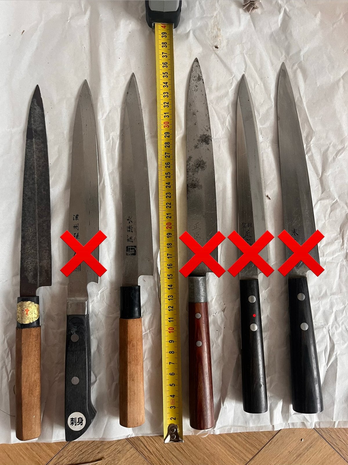 Vintage japans mes yanagiba stijl. RVS. Per stuk (opknapper), Huis en Inrichting, Ophalen of Verzenden, Zo goed als nieuw, Rvs of Chroom