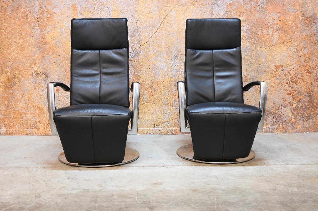 ZGAN 1 zwarte leren design multi move Topform relaxfauteuil, 75 tot 100 cm, Ophalen of Verzenden, Zo goed als nieuw, Topform