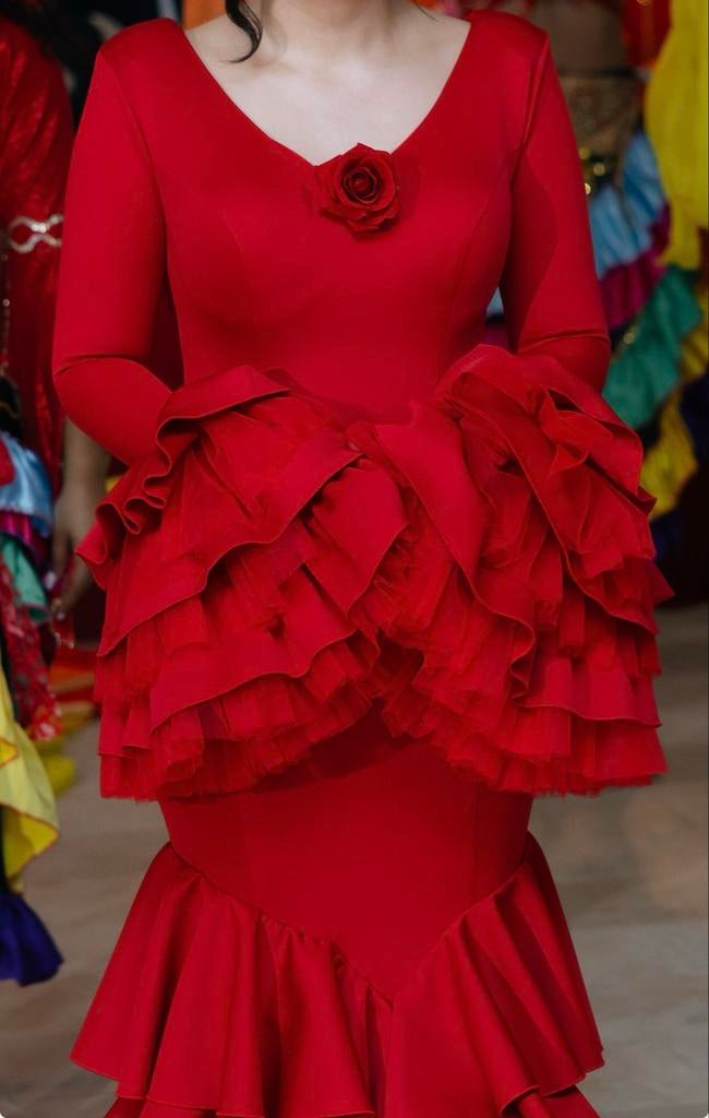 Prachtige Rode Hennajurk - Spaanse Stijl, Kleding | Dames, Gelegenheidskleding, Zo goed als nieuw, Rood, Ophalen of Verzenden