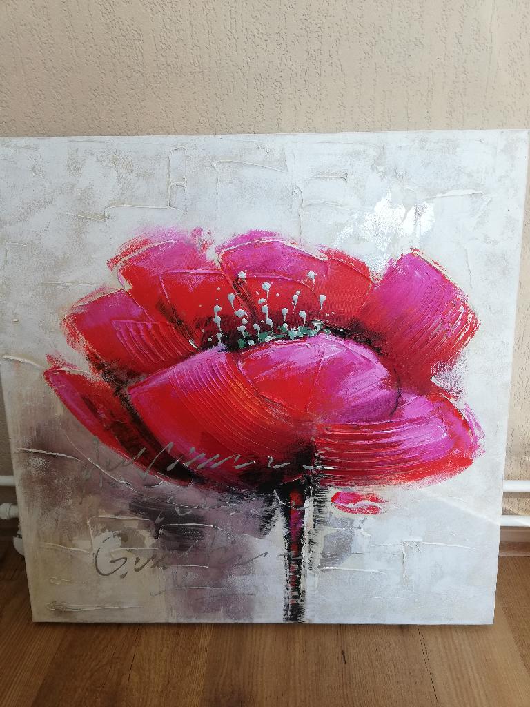 Schilderij rode bloem, in reliëf, Ophalen, Zo goed als nieuw, Schilderij