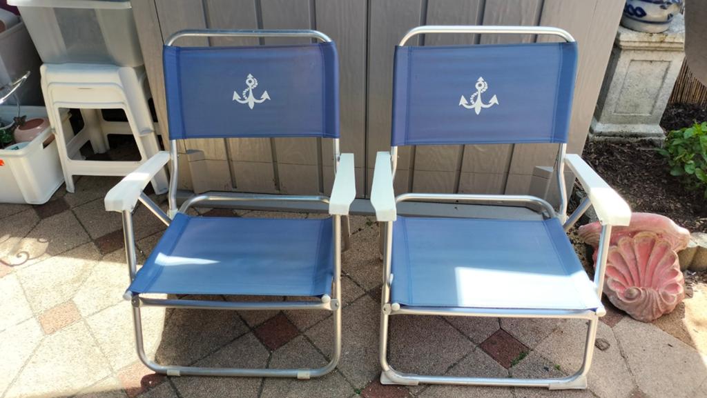 2x Opvouwbare Campingstoelen of strand- Blauw met Anker, Tuin en Terras, Tuinstoelen, Ophalen, Gebruikt, Aluminium, Inklapbaar