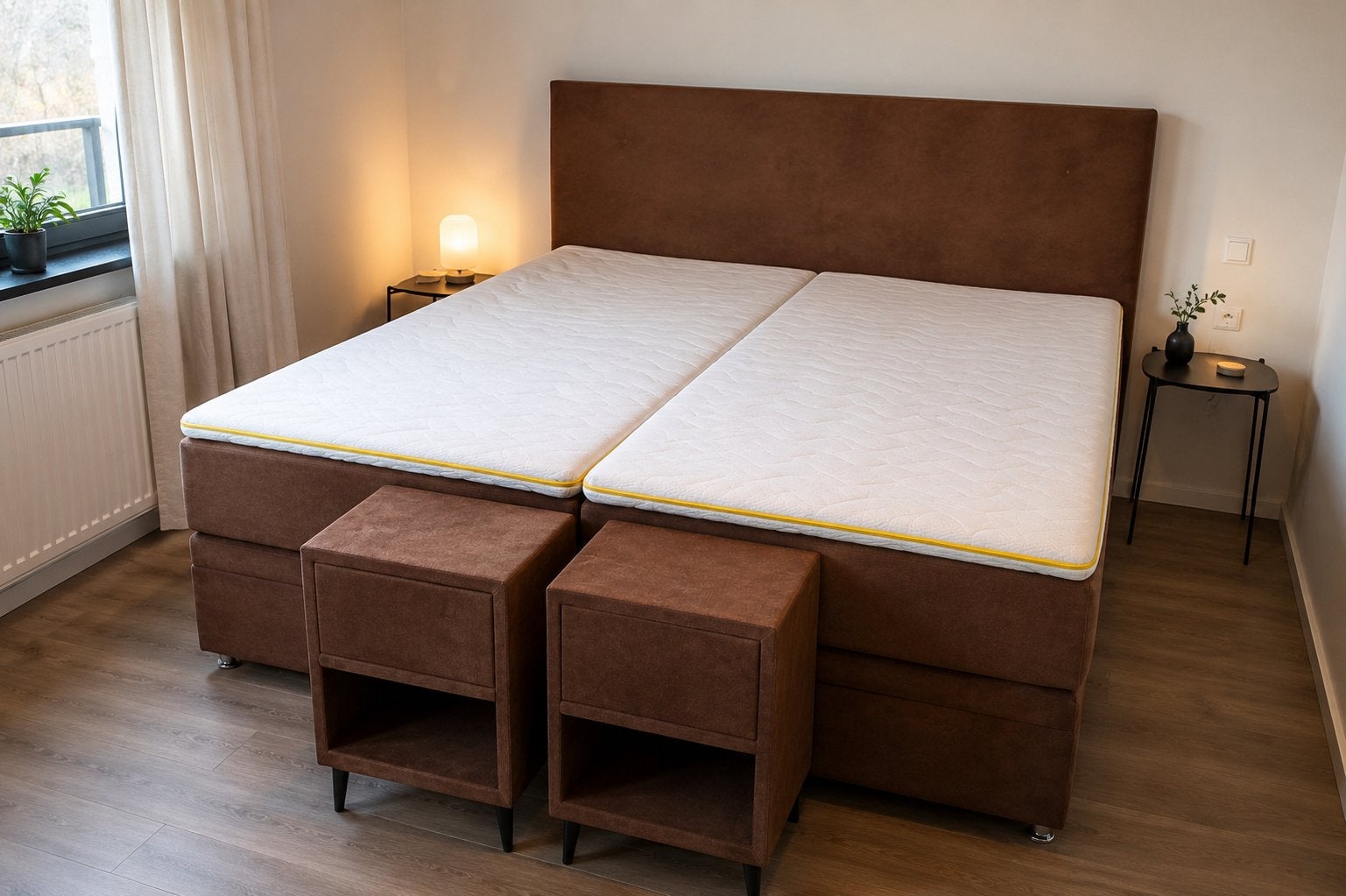 Boxspring bed 210x200 met opbergruimte en 2 nachtkastjes, Ophalen, 210 cm, Tweepersoons, Zo goed als nieuw