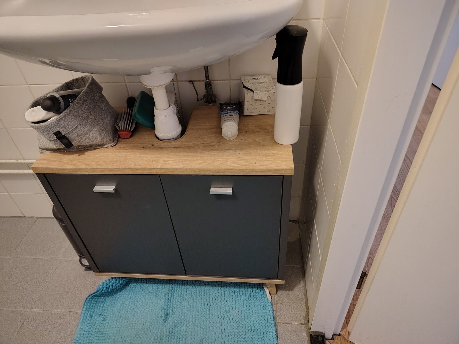 Wastafelonderkast met 2 deuren - Grijs/Hout, Huis en Inrichting, Ophalen, Gebruikt, 50 tot 100 cm, Minder dan 100 cm