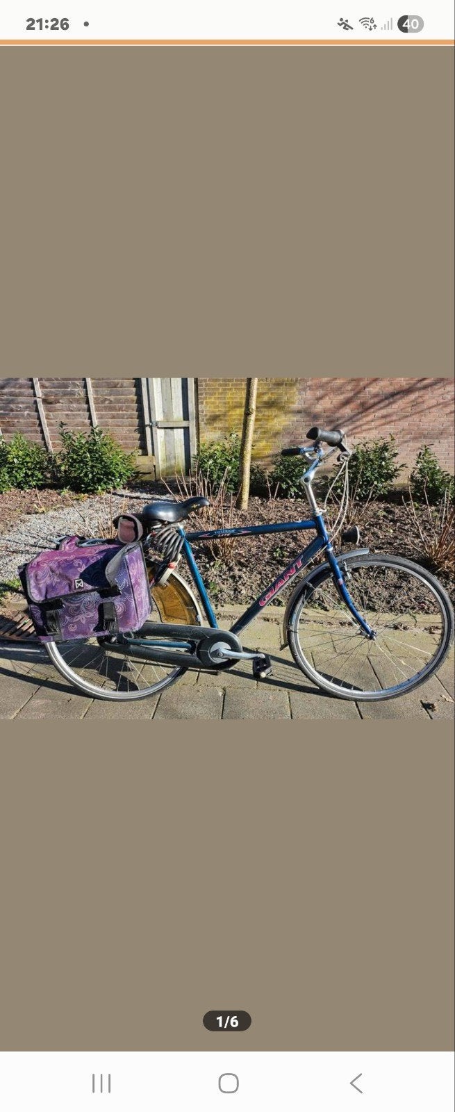 Giant Biker herenfiets met versnellingen en fietstassen, Ophalen, Velgrem, Versnellingen, Giant