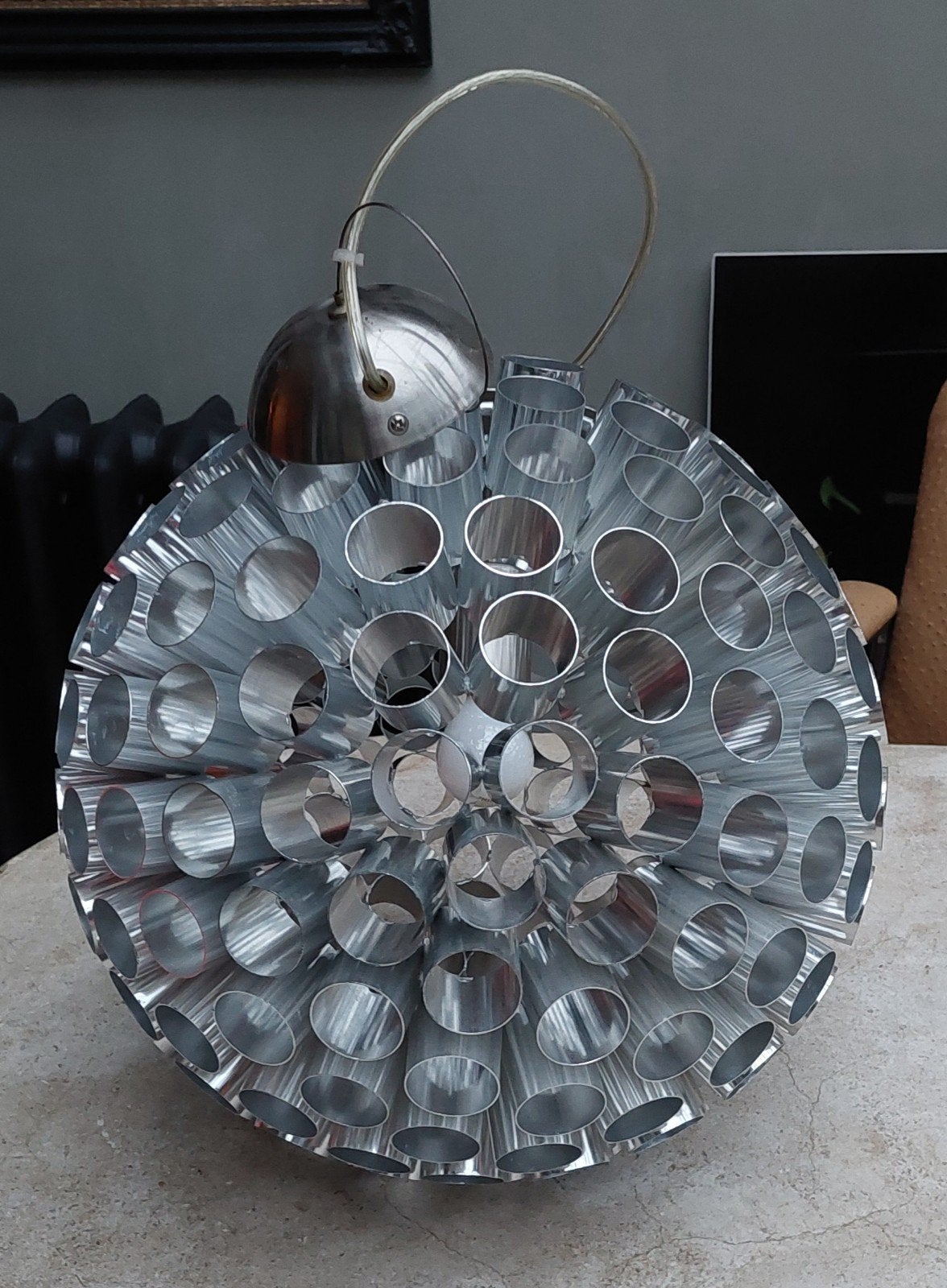 Grote Kenwell Space Age Jaren '70 Hanglamp - Metaal, Ophalen of Verzenden, Gebruikt, Metaal, Space Age, Jaren '70, Vintage