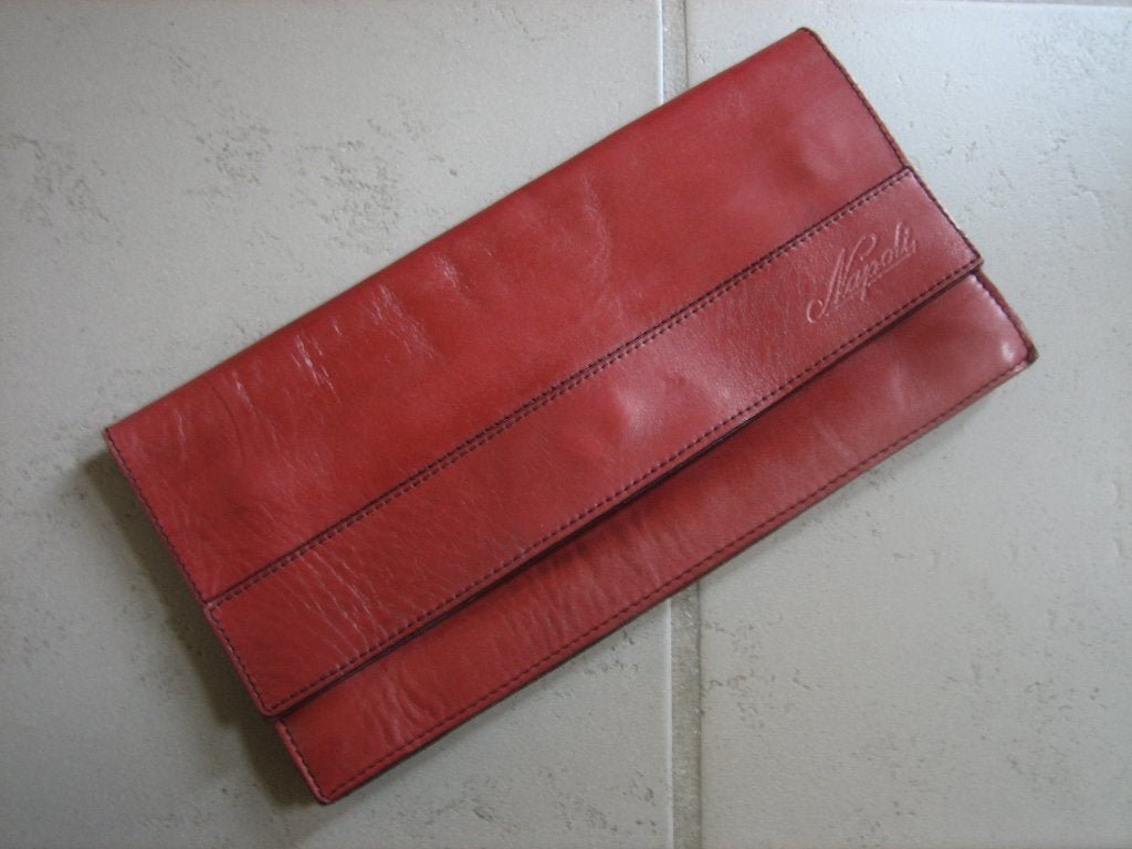 Warm rode leren clutch, gala- envelop-tas NAPOLI snazzeys, Verzenden, Zo goed als nieuw, Rood, Avondtasje