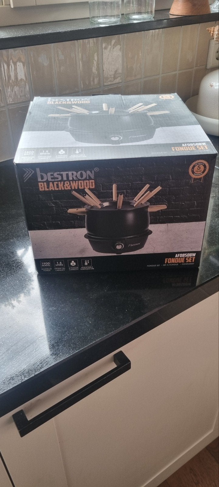 Nieuwe Bestron Fondue Set - Black & Wood Design, Ophalen of Verzenden, Nieuw, Elektrisch, Fondueset