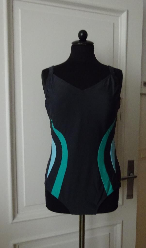 NIEUW Maat 50 Badpak Grijs met Groen en Turquoise lengte str, Kleding | Dames, Badmode en Zwemkleding, Nieuw, Badpak, Ophalen of Verzenden