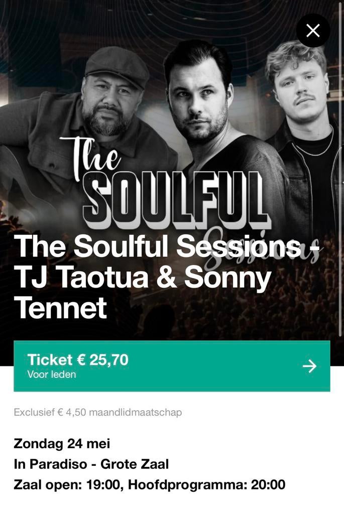2x tickets Soulfull Session Bo-Saris, TJ Taotua & Sonny, Twee personen