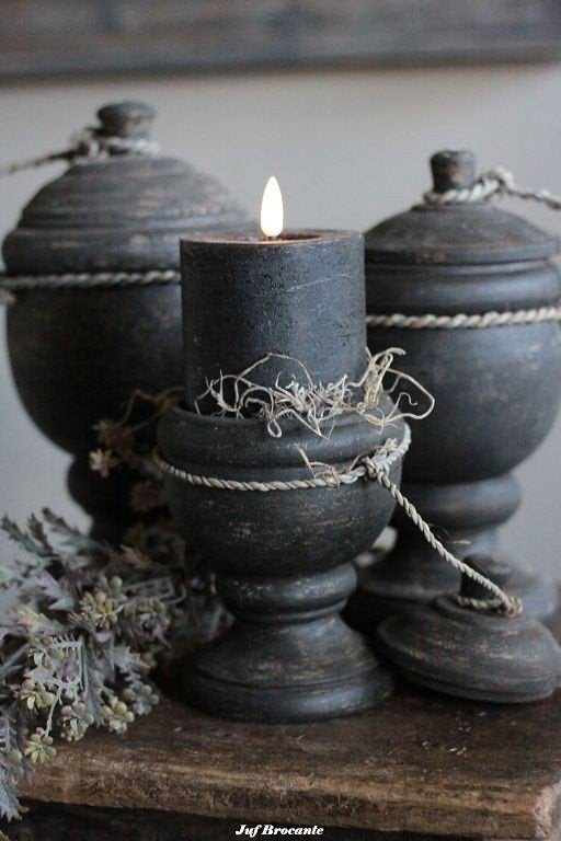 Houten schaal met deksel op voet 'dark black', Www.jufbrocante.nl, Www.jufbrocante.nl, Nieuw, Ophalen of Verzenden