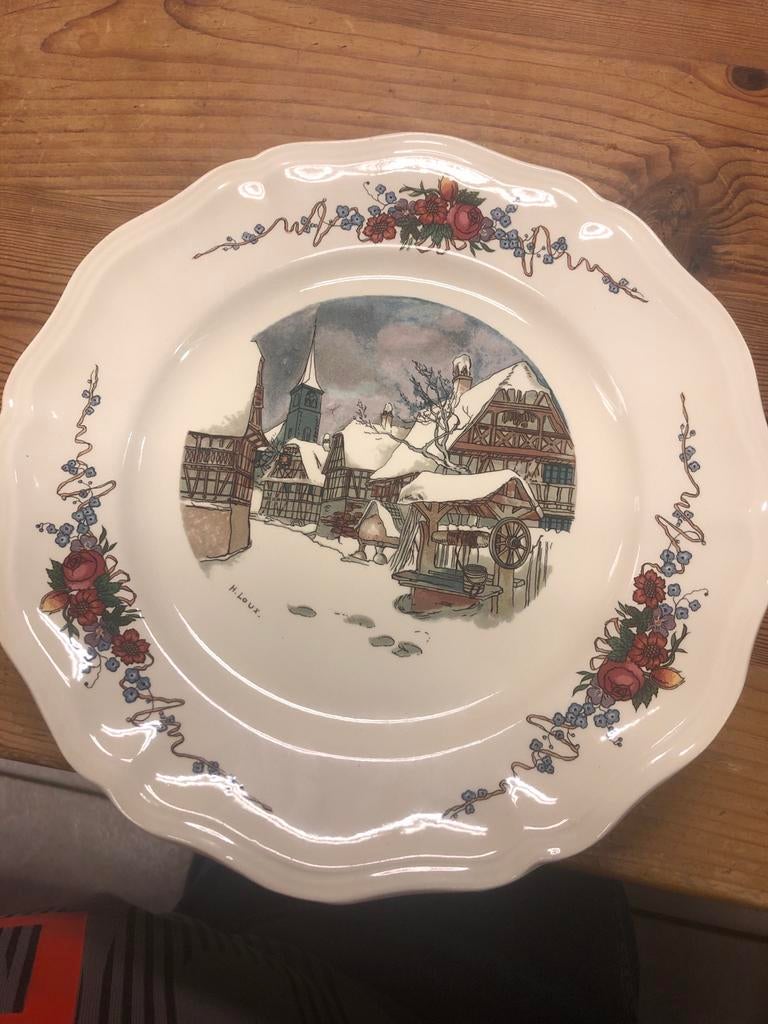 Sarreguemines Obernai Kerstbord met Winterlandschap, Antiek en Kunst, Antiek | Servies los, Ophalen
