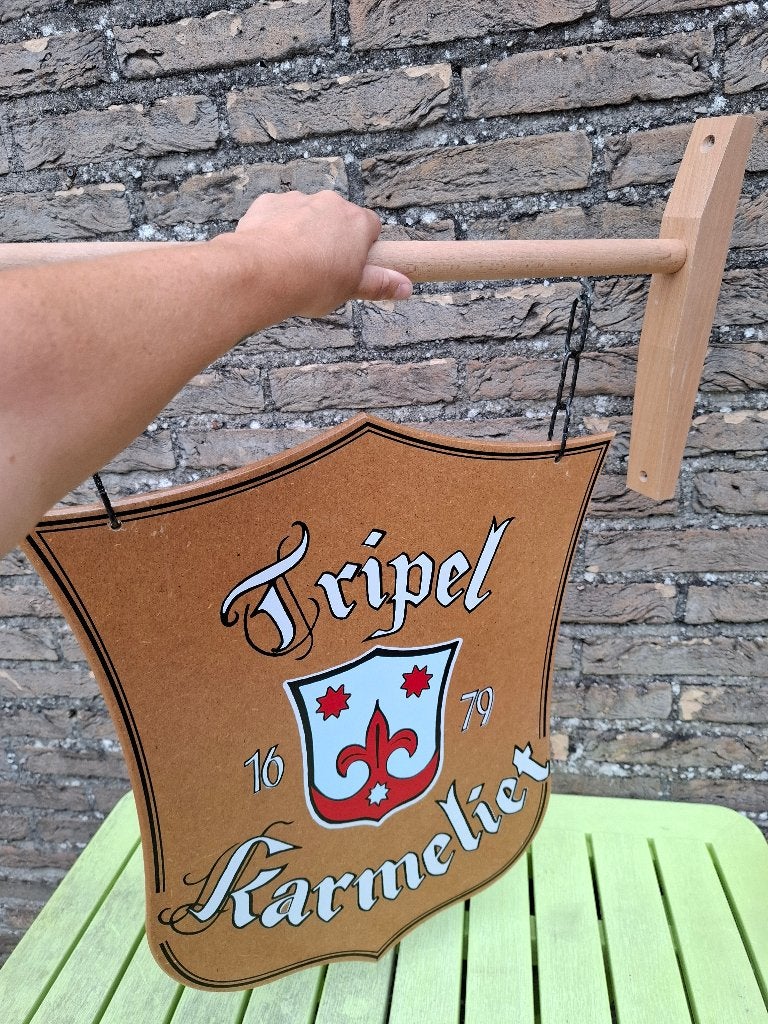 Dubbelzijdig houten Reclamebord Tripel Karmeliet, Verzamelen, Biermerken, Ophalen of Verzenden, Nieuw, Reclamebord, Plaat of Schild