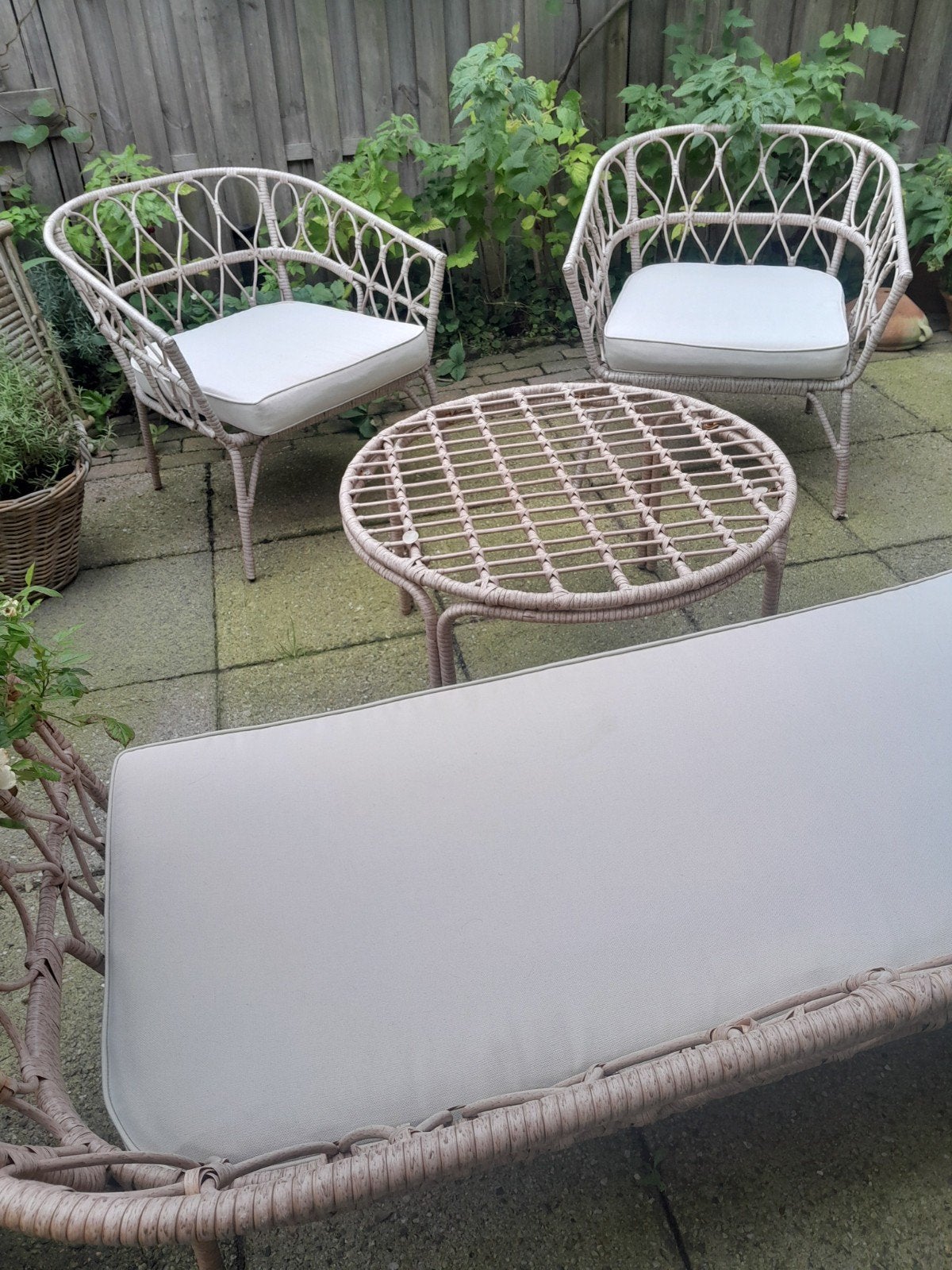 Wicker Loungeset met Bank, 2 Stoelen en Bijzettafel, Ophalen, 4 zitplaatsen, Loungeset, Wicker