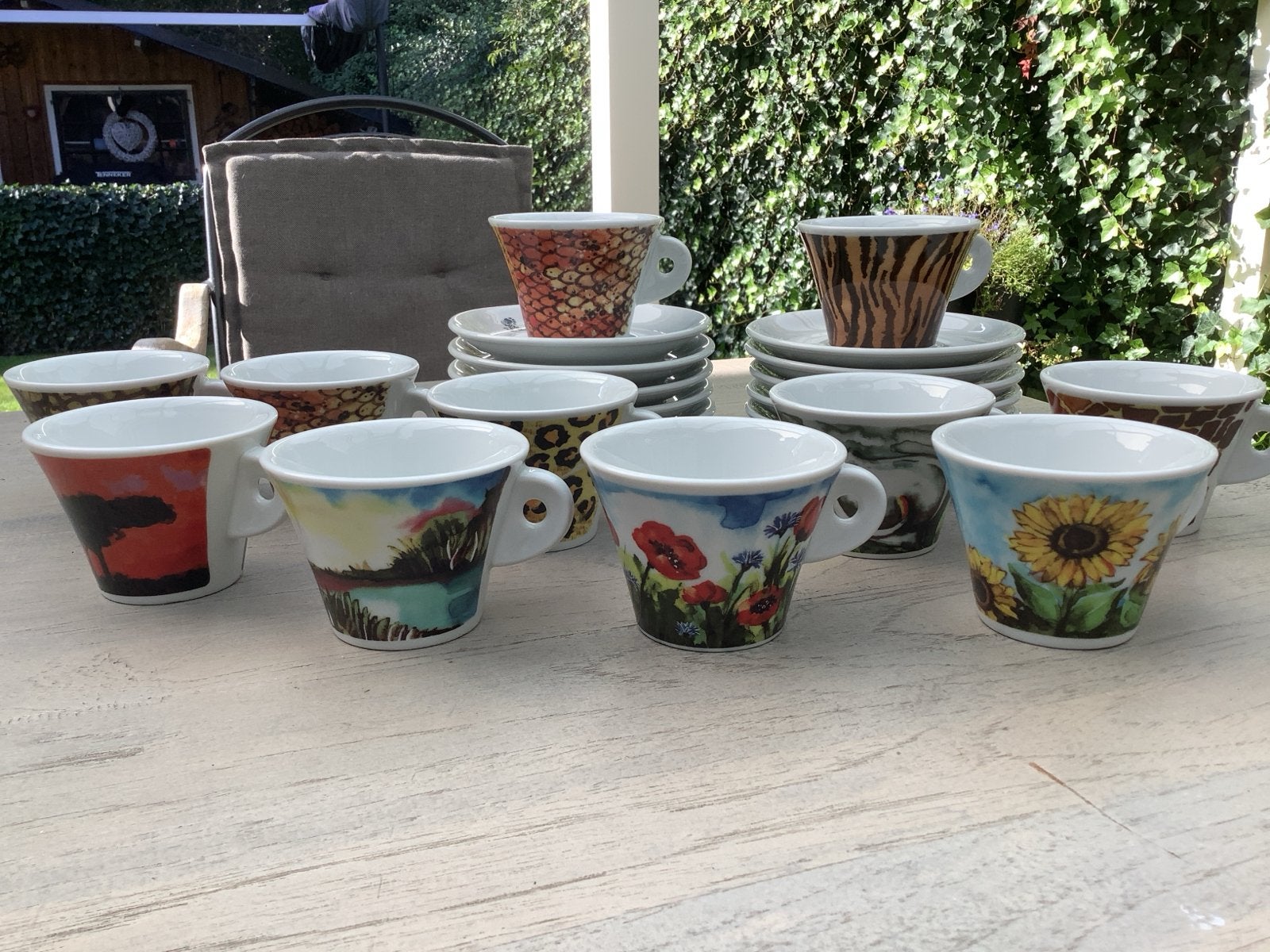 Aquarelli set van 11 cappuccino kop en schotels, Ophalen, Gebruikt, Overige merken, Vintage