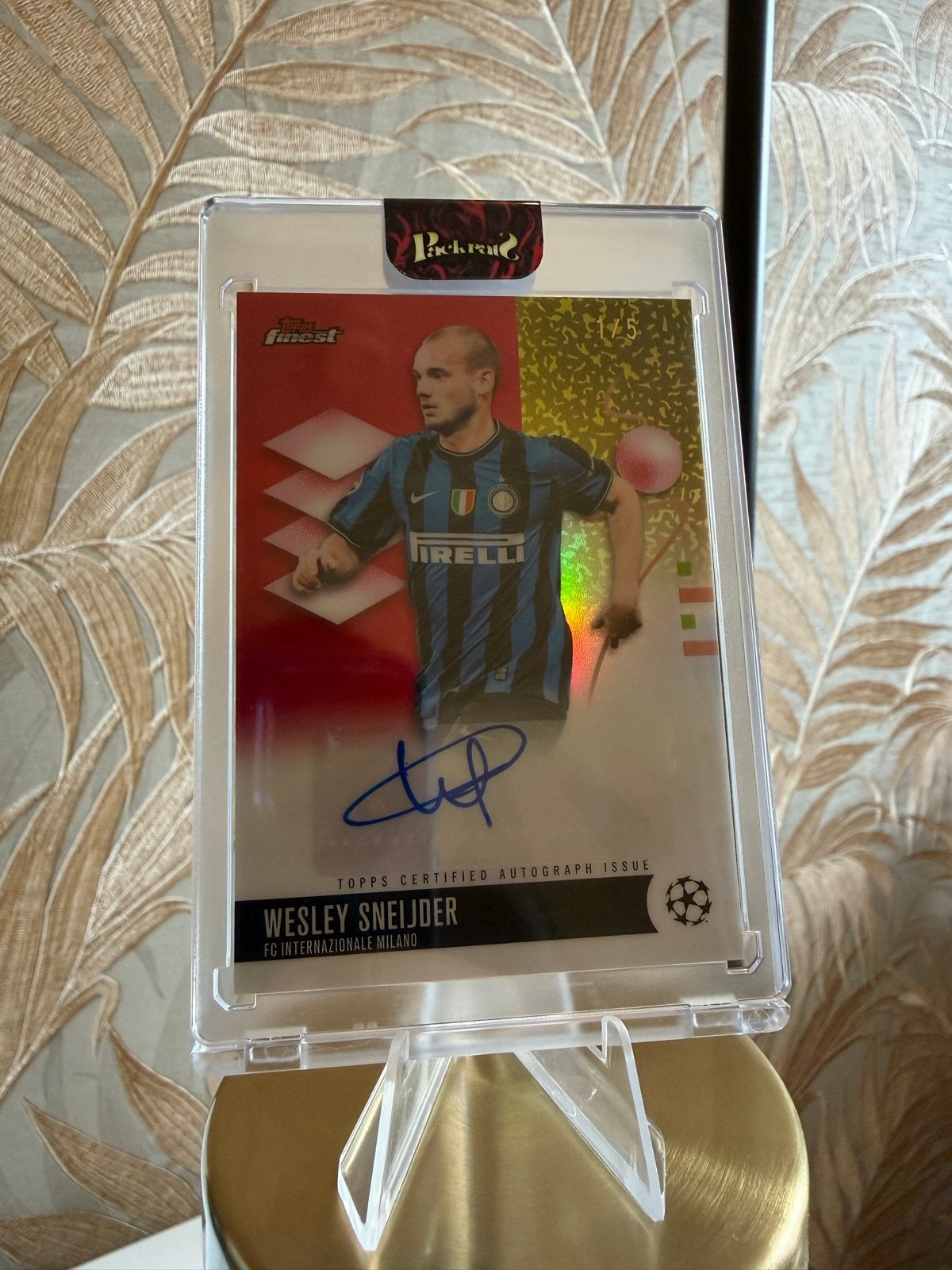 Wesley Sneijder Topps Finest Autograph 1/5 red wave, Verzamelen, Sportartikelen en Voetbal, Zo goed als nieuw, Spelerskaart, Buitenlandse clubs