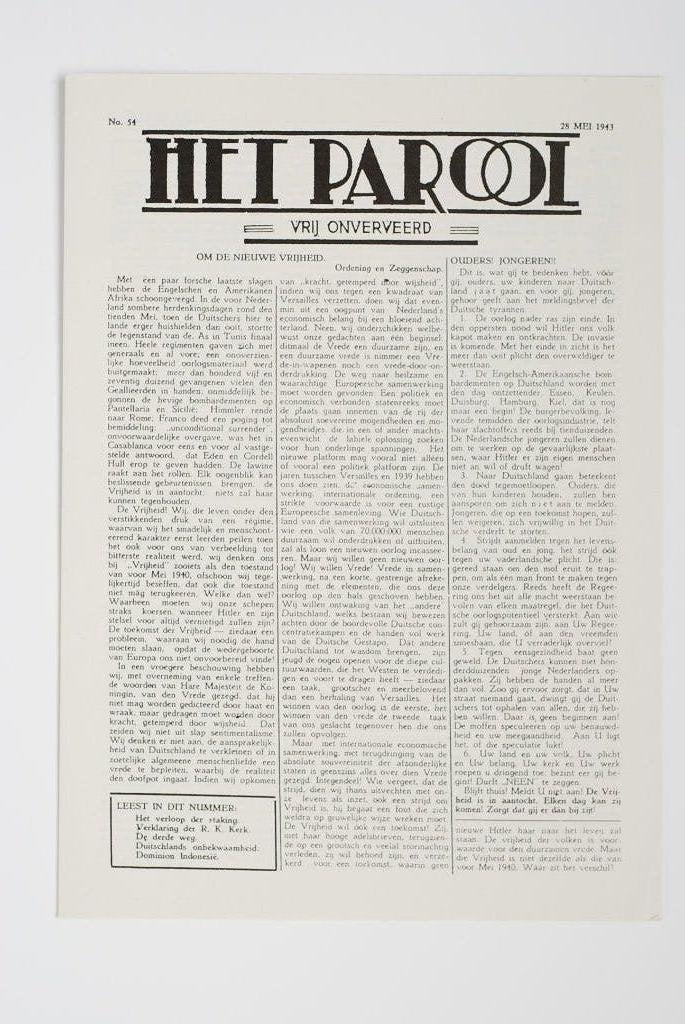 Het Parool mei 1943 herdruk verzetsblad Tweede Wereldoorlog, Zo goed als nieuw, Verzenden, Amsterdam, Florence Uitgeverij