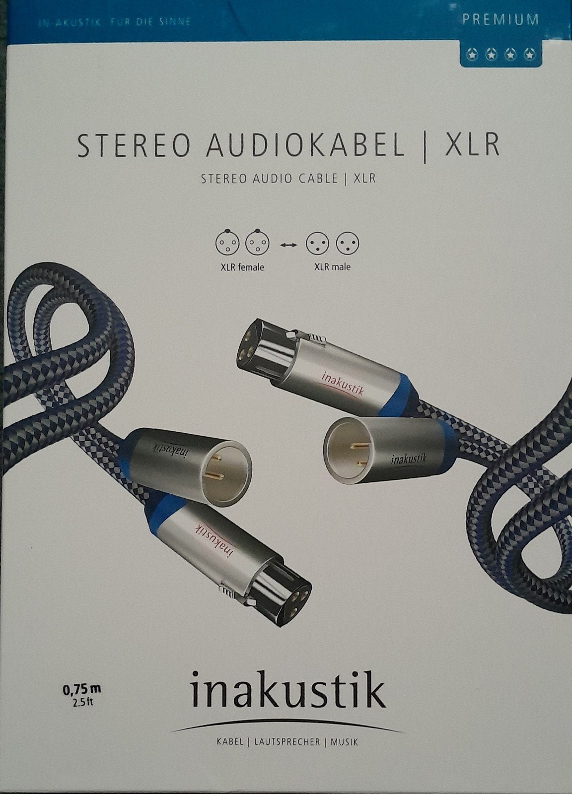Inakustik XLR interlink 75cm., Ophalen of Verzenden, Nieuw, Minder dan 2 meter, Interlink-kabel