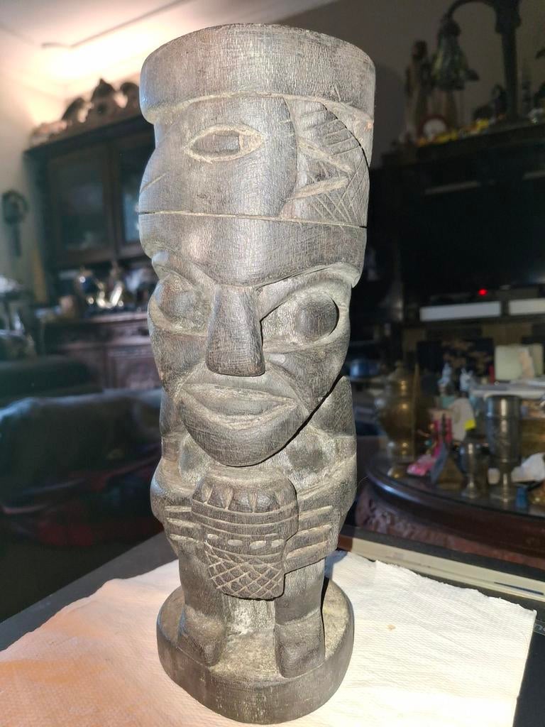Vintage Houten Totembeeld - Handgesneden Afrikaanse Stijl, Ophalen of Verzenden, Handgemaakt, 20 - 50 cm, Hout