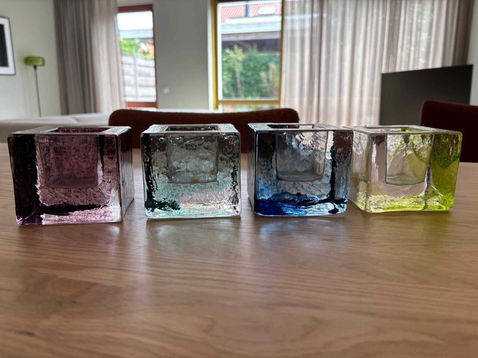 Brick theelicht houder - set  (KOSTA BODA), Blauw, Kosta Boda, Ophalen of Verzenden, Glas