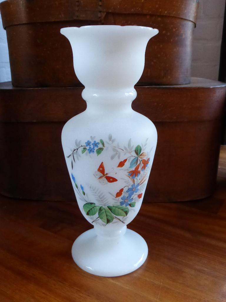 Antieke BIEDERMEIER opaline vaas, handbeschilderd, Ophalen of Verzenden