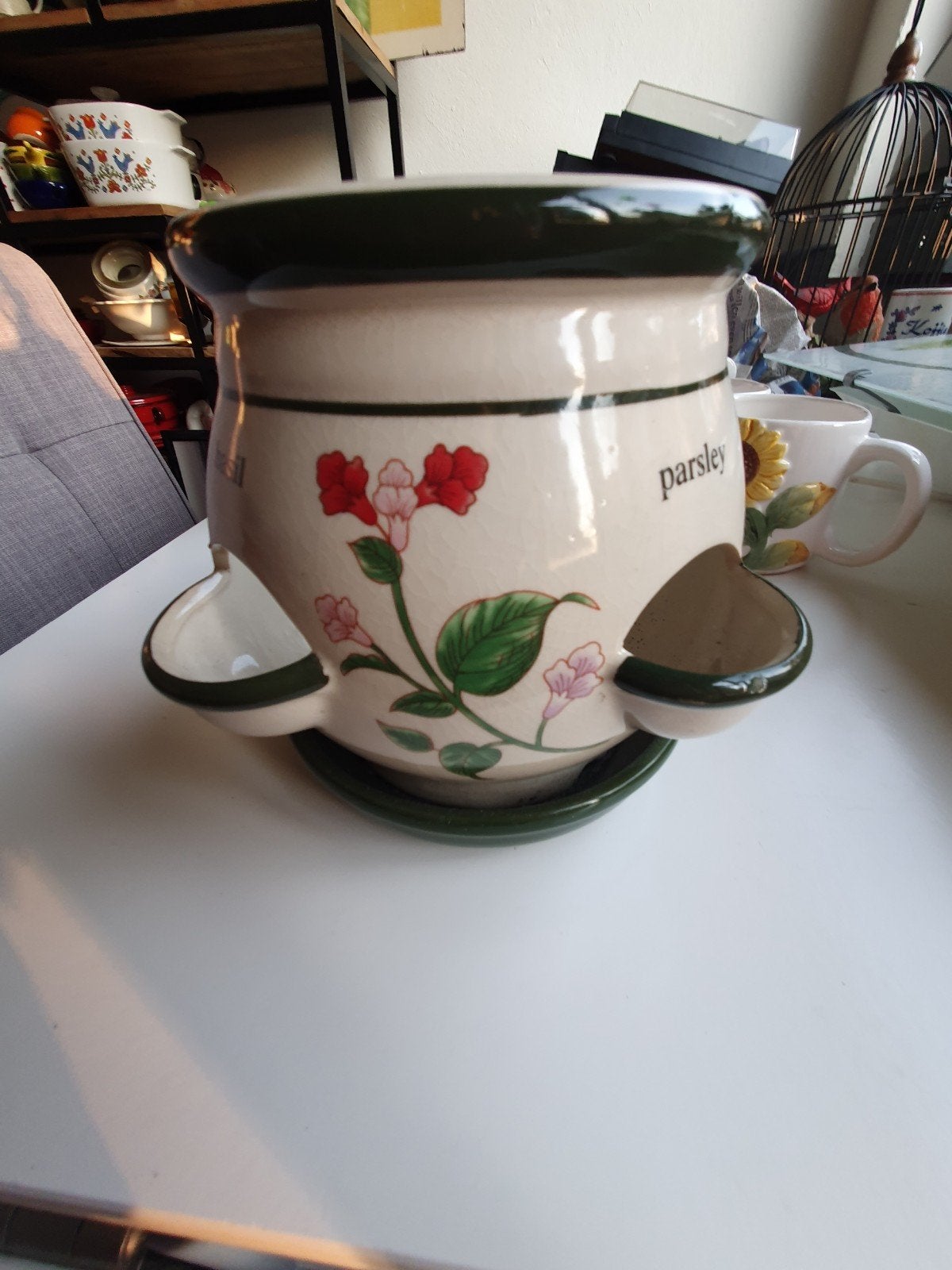 Kruidenpot Aardewerk met 4 Vakken en Schotel, Rond, Ophalen of Verzenden, Minder dan 40 cm, Minder dan 25 cm