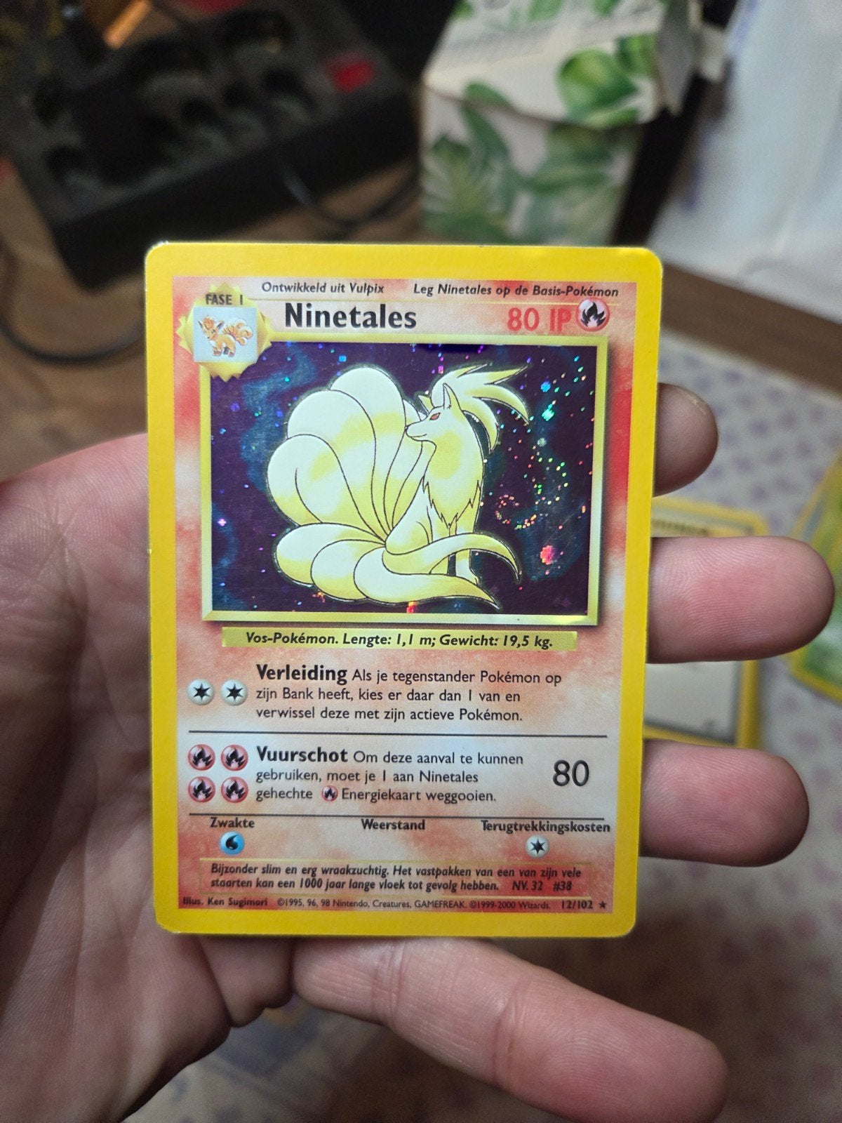 Double Swirl Holo Ninetales NL 12/102 Base Set 1999 Wotc, Ophalen of Verzenden, Zo goed als nieuw, Losse kaart, Foil