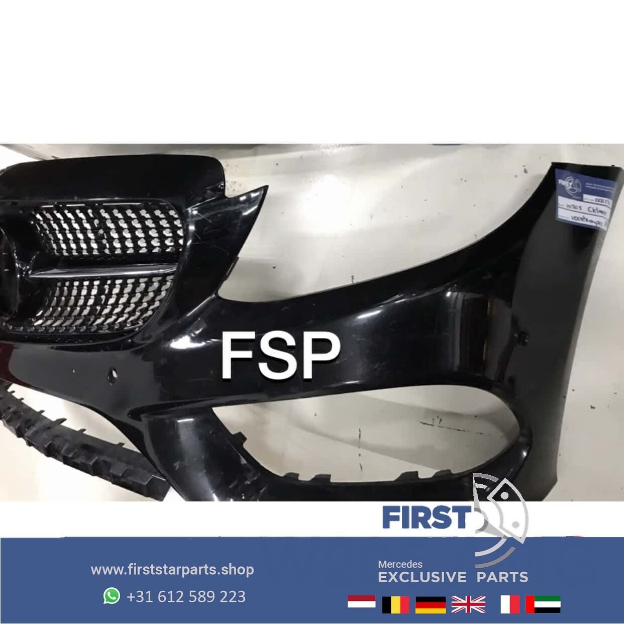 W205 C43 AMG Voorbumper + diamond gril Mercedes C Klasse 201, Gebruikt, -, Voor, Ophalen of Verzenden