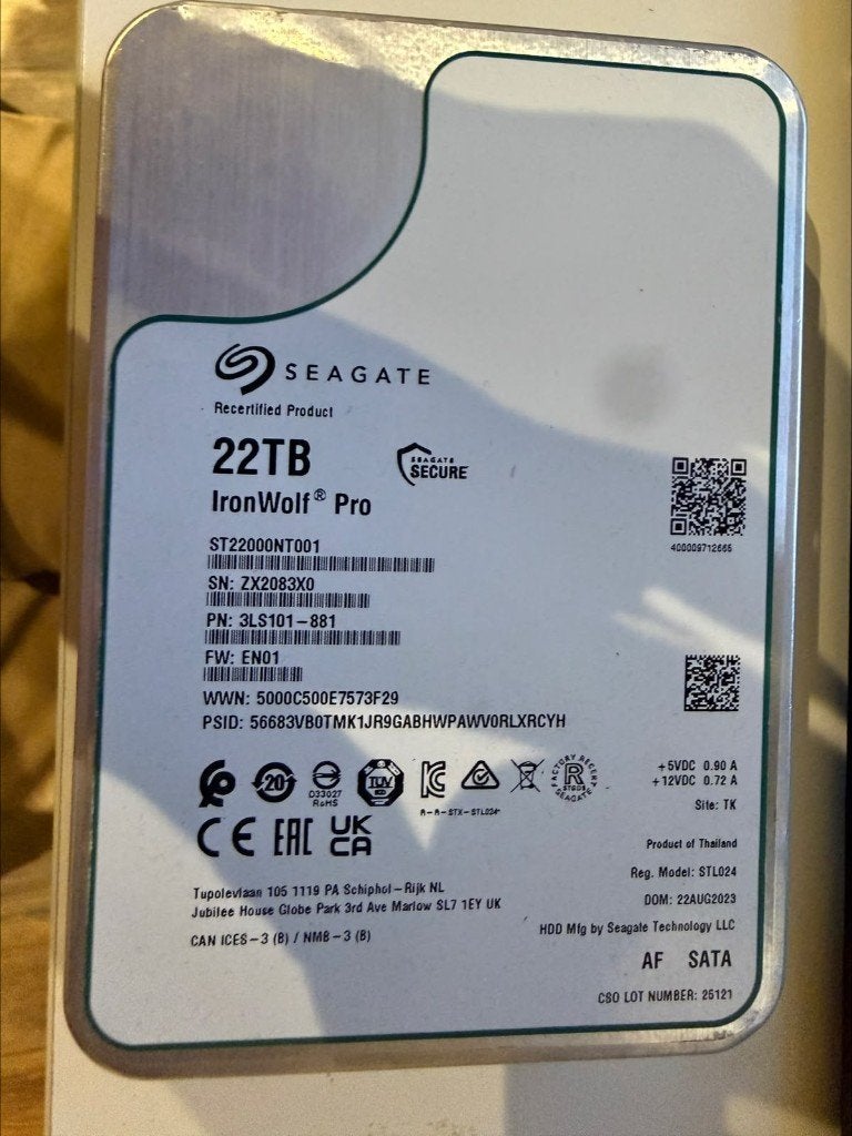 Seagate IronWolf Pro 22TB NAS HDD – ST22000NT001 – 1206 uur, Intern, Gebruikt, Server, Ophalen of Verzenden