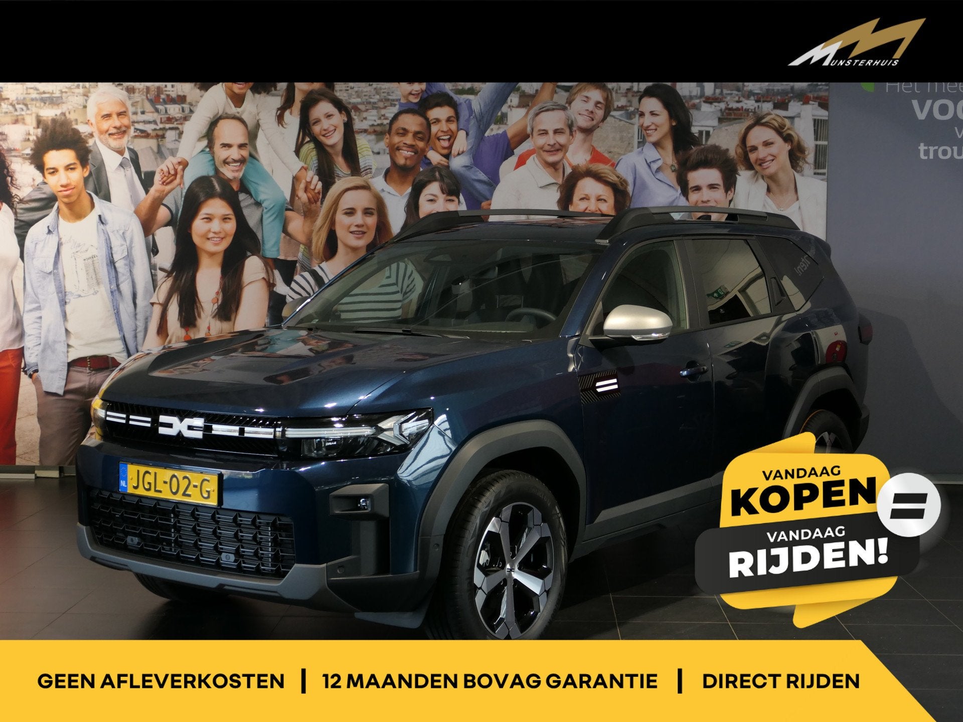 Dacia Bigster 1.8 Hybrid 155 Journey *NIEUW* - Occasion Leas, Auto's, Dacia, Stof, Gebruikt, Blauw, Origineel Nederlands