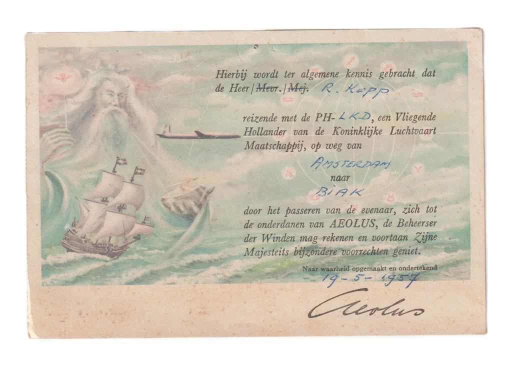 Evenaar certificaat kaartje 1957, Verzenden, Gebruikt, Kaart, Foto of Prent