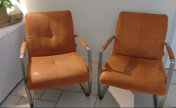 2 fijne Henders & Hazel lounge fauteuils/stoelen koperkleur, Ophalen, 75 tot 100 cm, Zo goed als nieuw, Metaal