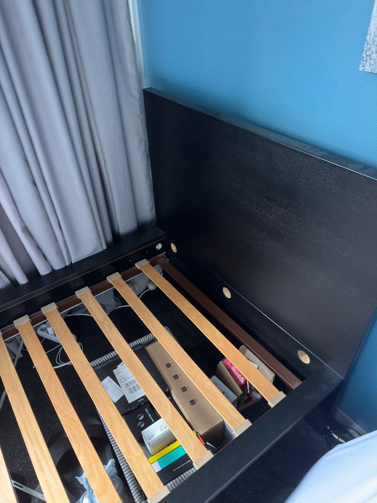1 persoons bed, zwart en met lattenbodem IKEA, Ophalen, 90 cm, Eenpersoons, Zwart
