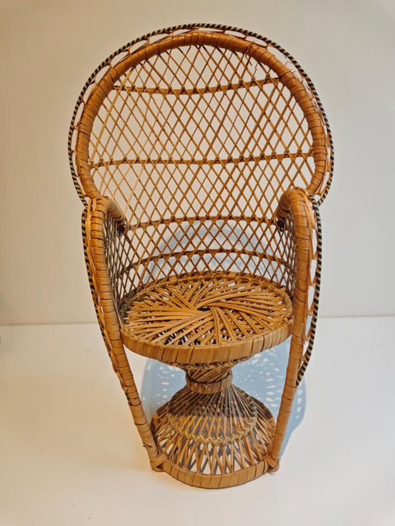 Miniatuur rotan pauwenstoel - Vintage decoratie, Ophalen of Verzenden