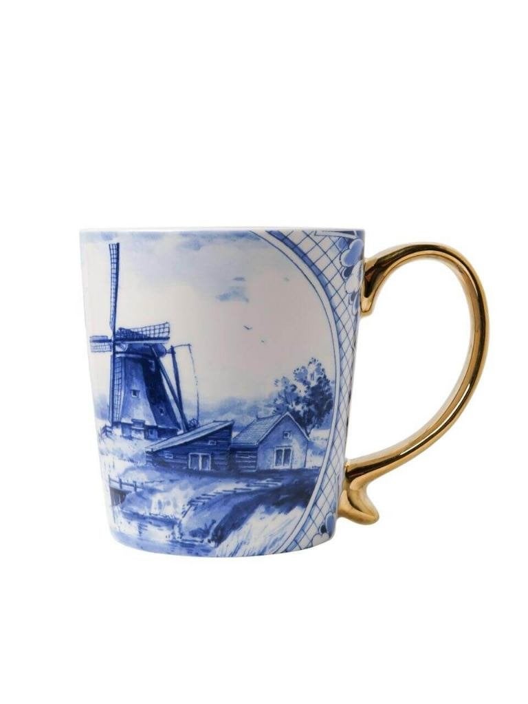 Heinen Delfts Blauw mok Molen gouden oor 300 ml nieuw, Overige merken, Keramiek, Delftsblauw, Heinen Delfts Blauw