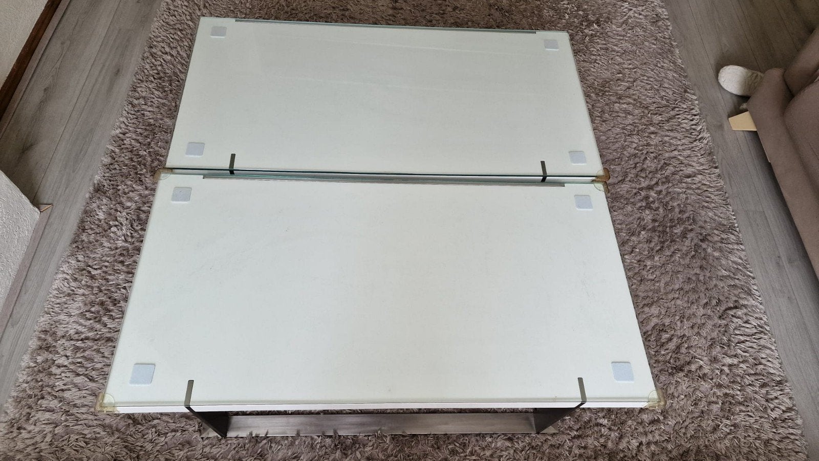 Witte hoogglans salontafel en  tv meubel met metalen onderst, Ophalen, Gebruikt, 100 tot 150 cm, 50 tot 100 cm