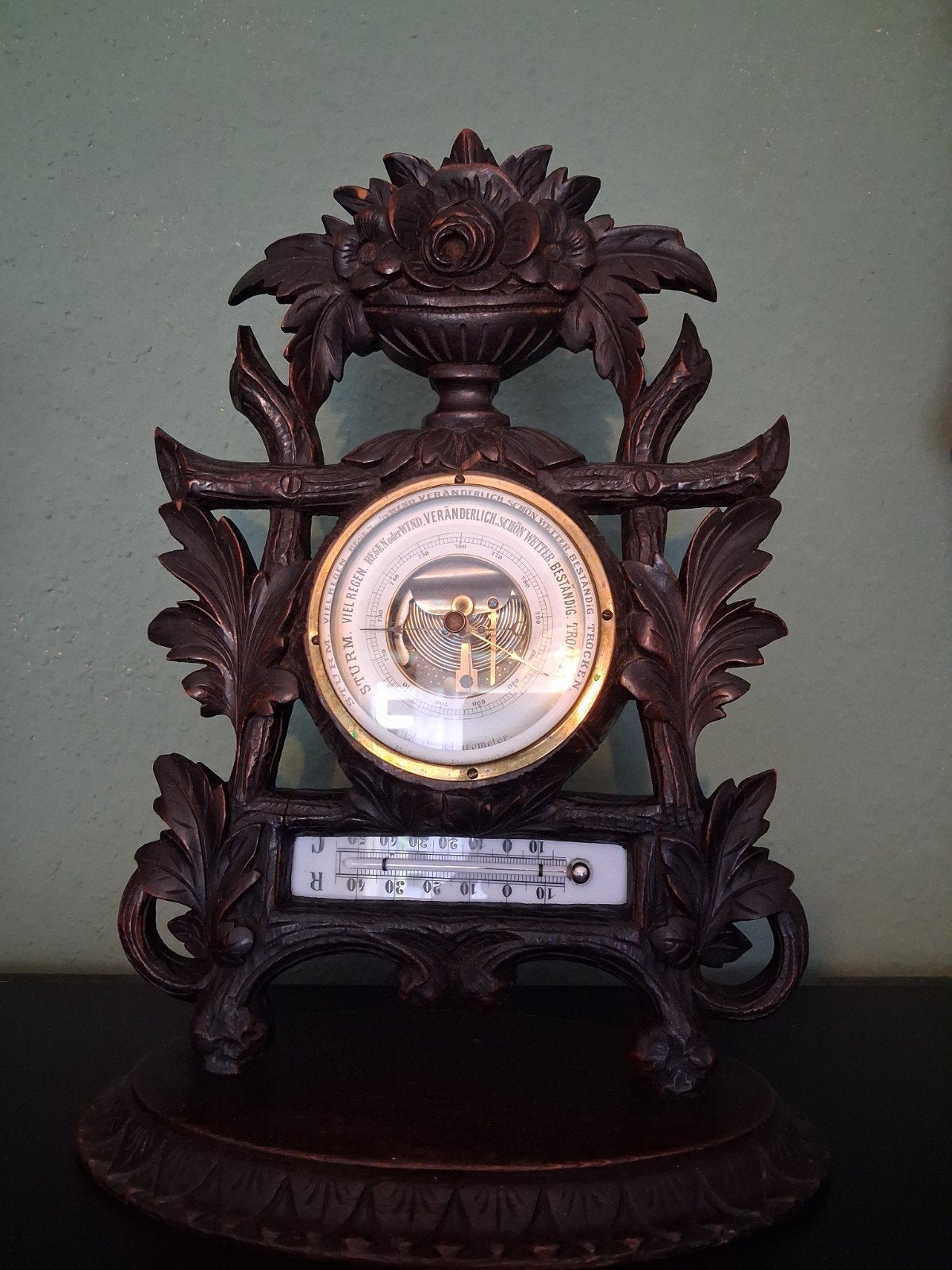 Antieke Barometer met Thermometer - Zwartewoud, Ophalen of Verzenden, Gebruikt, Barometer