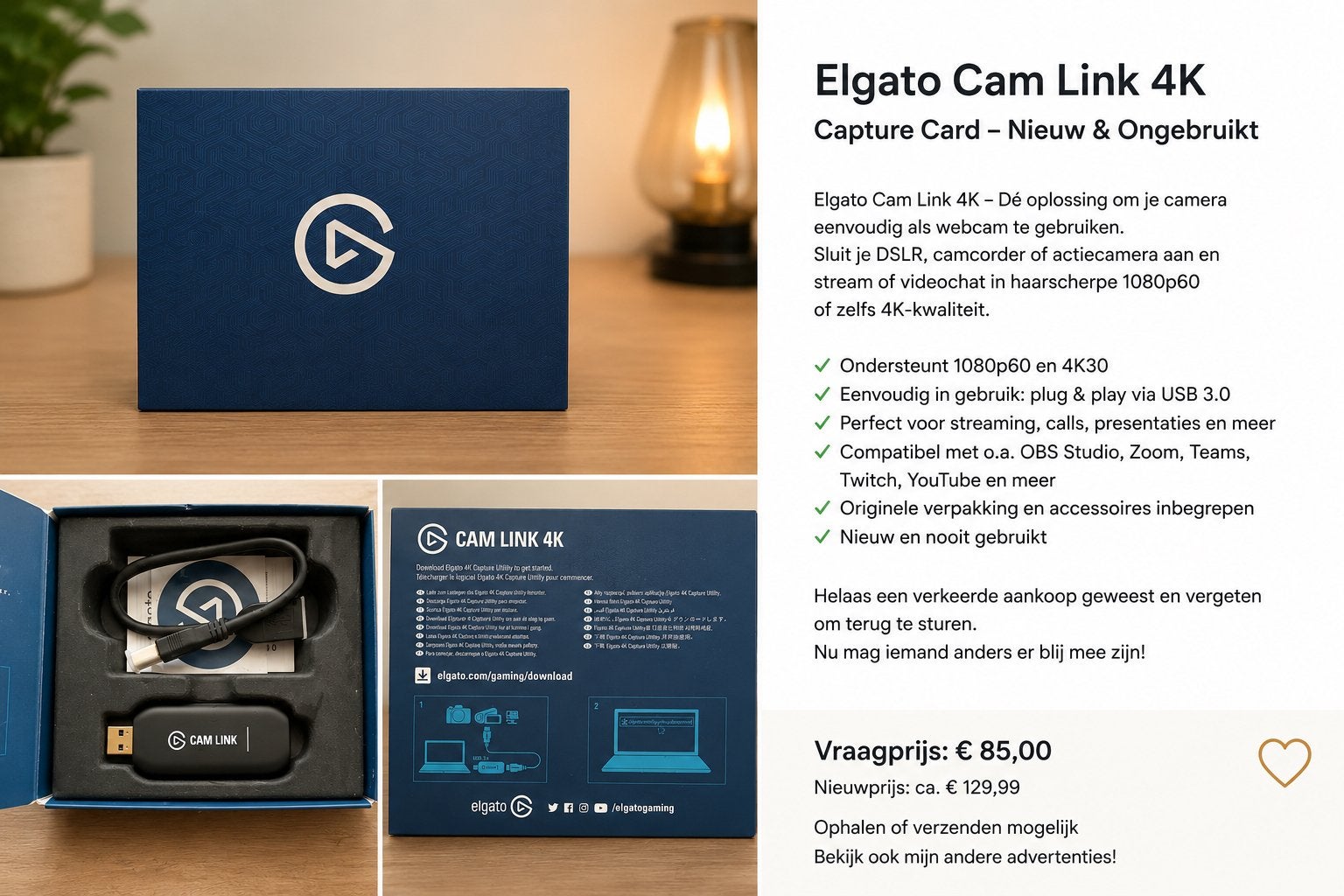 Elgato Cam Link 4K - Nieuw & Ongebruikt, Ophalen of Verzenden, Nieuw