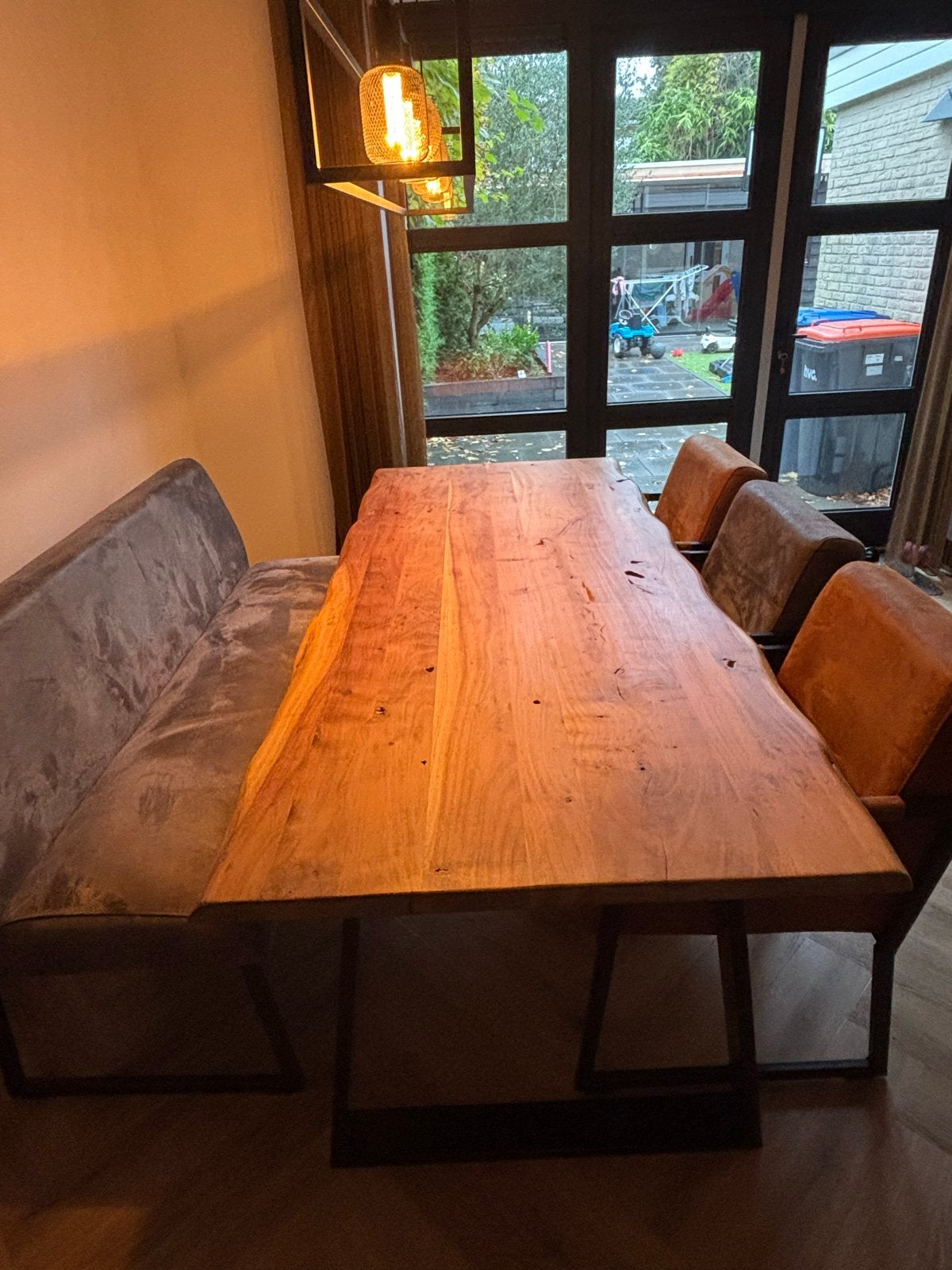 Boomstamtafel Massief hout, Ophalen, Gebruikt, 200 cm of meer, 50 tot 100 cm