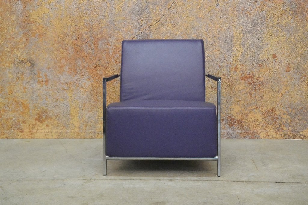 ZGANieuw paarse leren Harvink Alowa design fauteuil, Harvink, Gebruikt, Harvink, 75 tot 100 cm