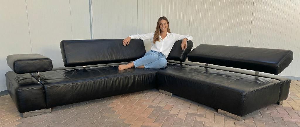 Bruhl Zwarte Design Hoekbank – Echt Leer – Gratis Levering, Huis en Inrichting, 250 tot 300 cm, Minder dan 75 cm, Hoekbank, Leer