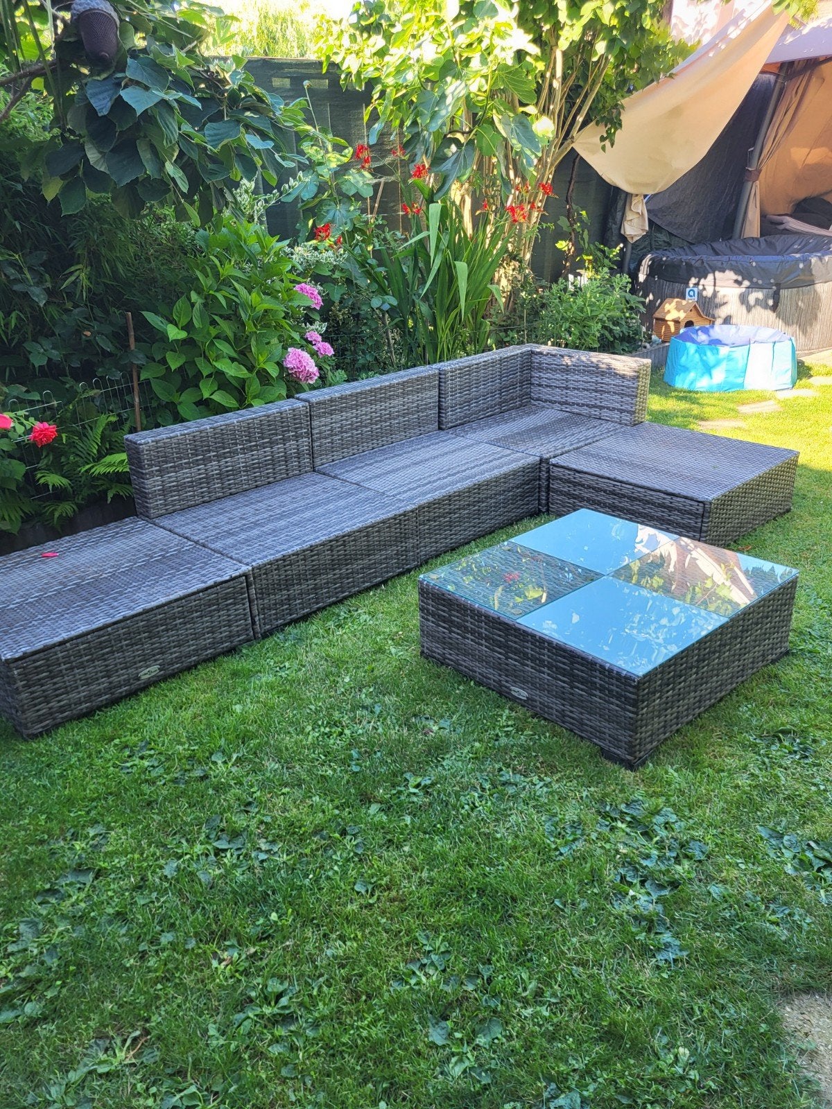 Wicker Loungeset met Glazen Salontafel, Ophalen