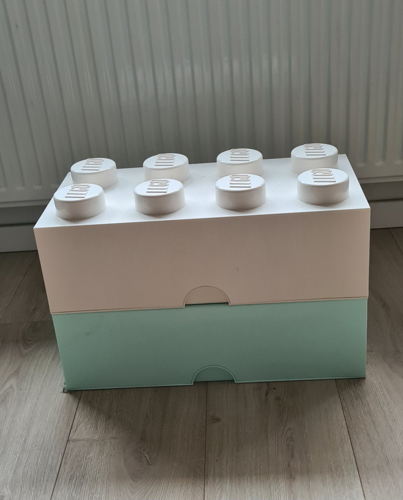 LEGO opbergboxen Brick 8 - Lichtblauw/mint & Wit (per stuk), Ophalen, Zo goed als nieuw, Jongen of Meisje