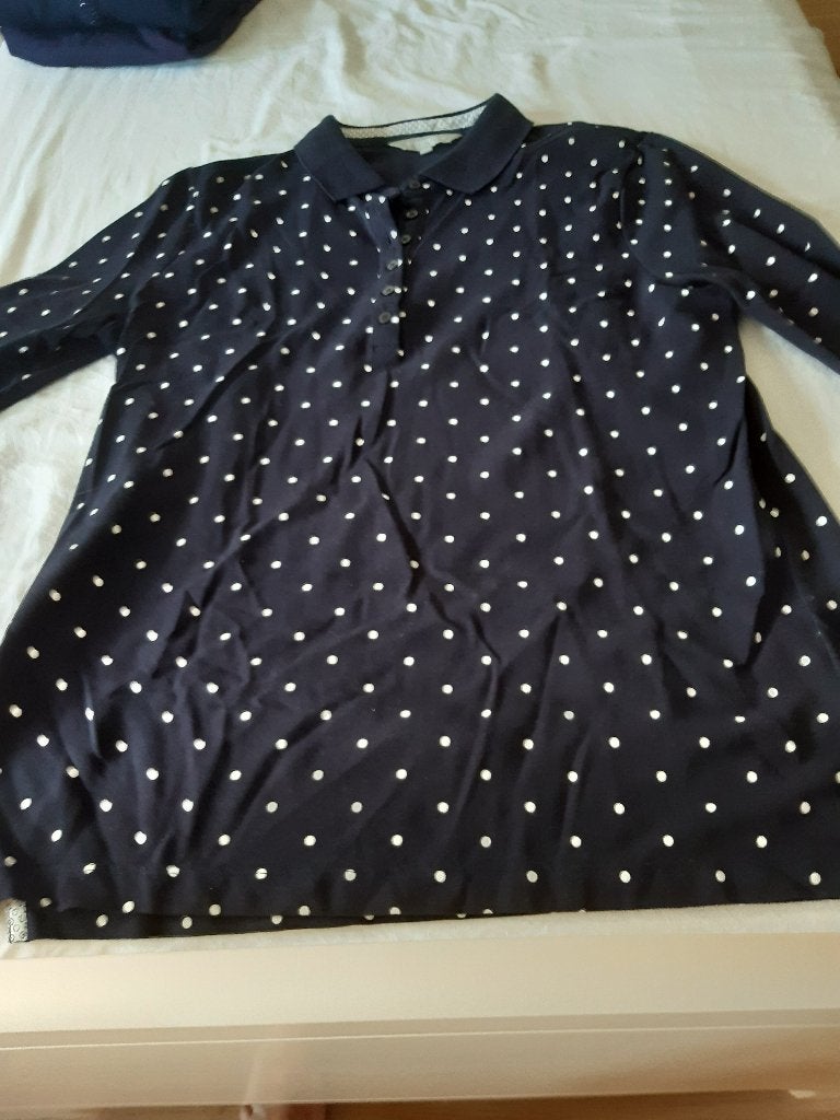 poloshirt 3/4 mouw Polka dot, Blauw, Maat 42/44 (L), Ophalen of Verzenden, Zo goed als nieuw