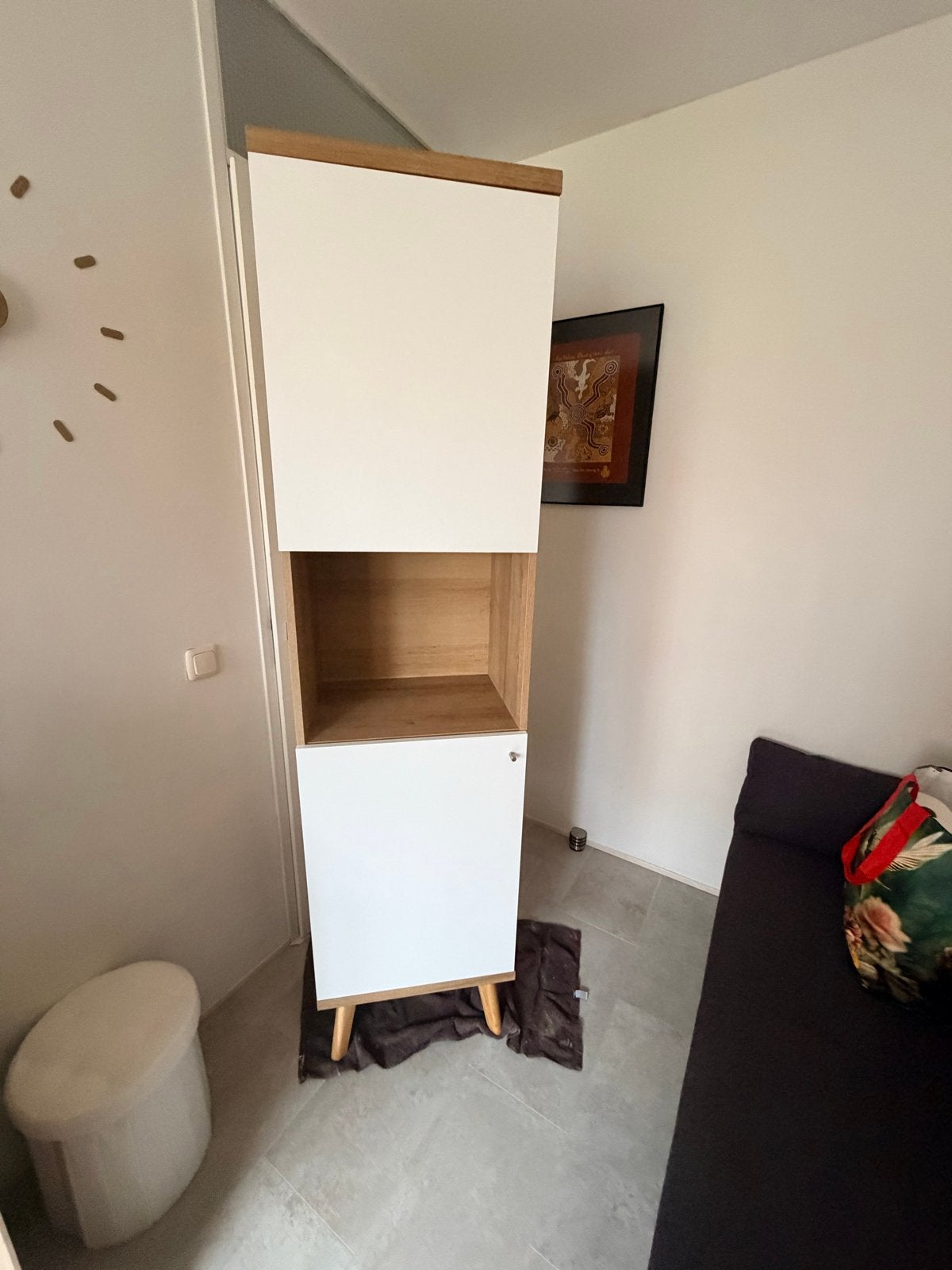 Hoge kast wit/hout - 195x50x40 cm - Zo goed als nieuw, Huis en Inrichting, Kasten | Overige, Ophalen, Zo goed als nieuw