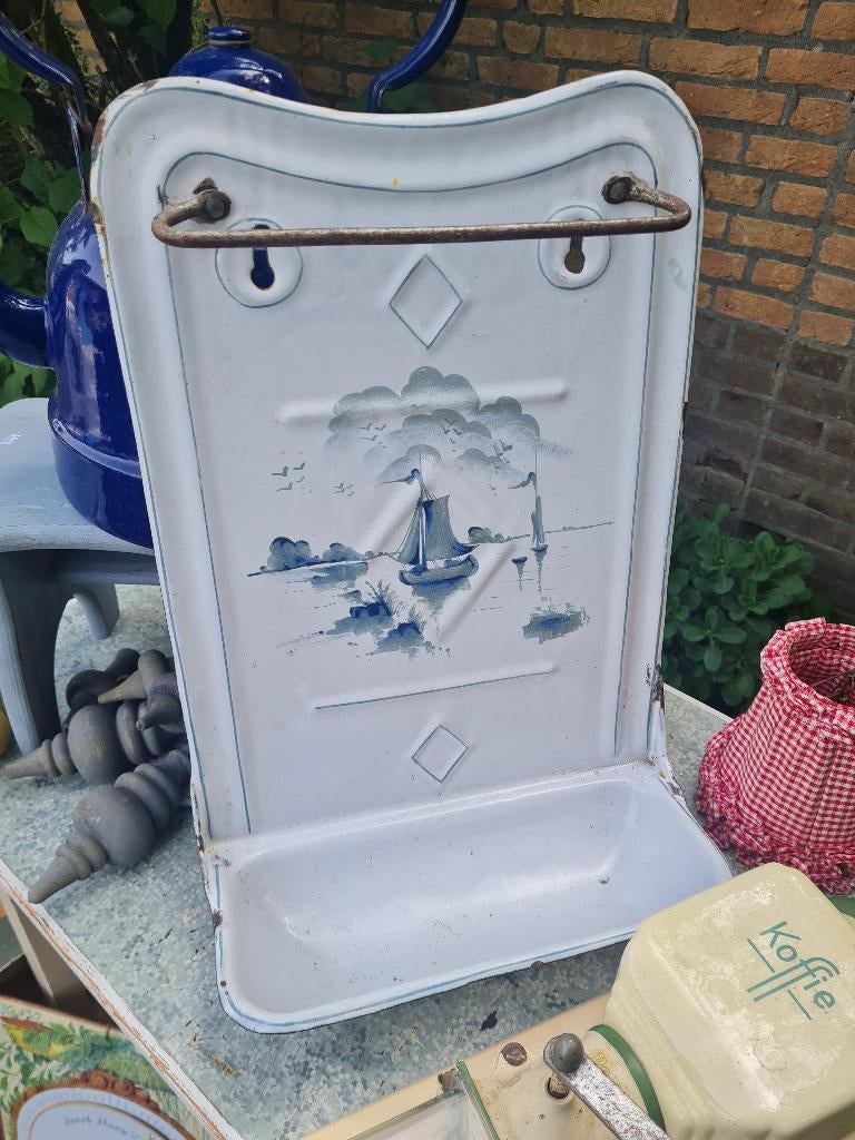 Antiek emaille lepelrek met uitlekbak, Ophalen of Verzenden