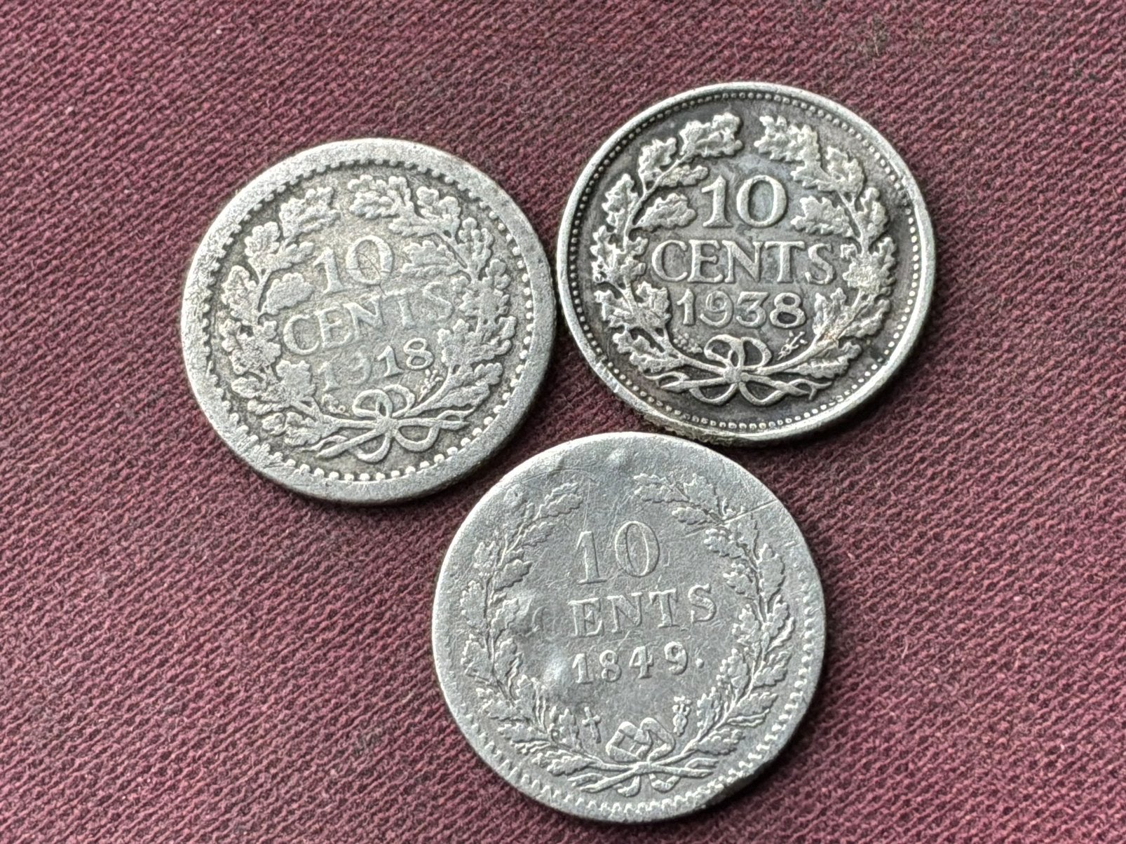 Drie zilveren dubbeltjes voor €5, Ophalen of Verzenden, Koningin Wilhelmina, 10 cent