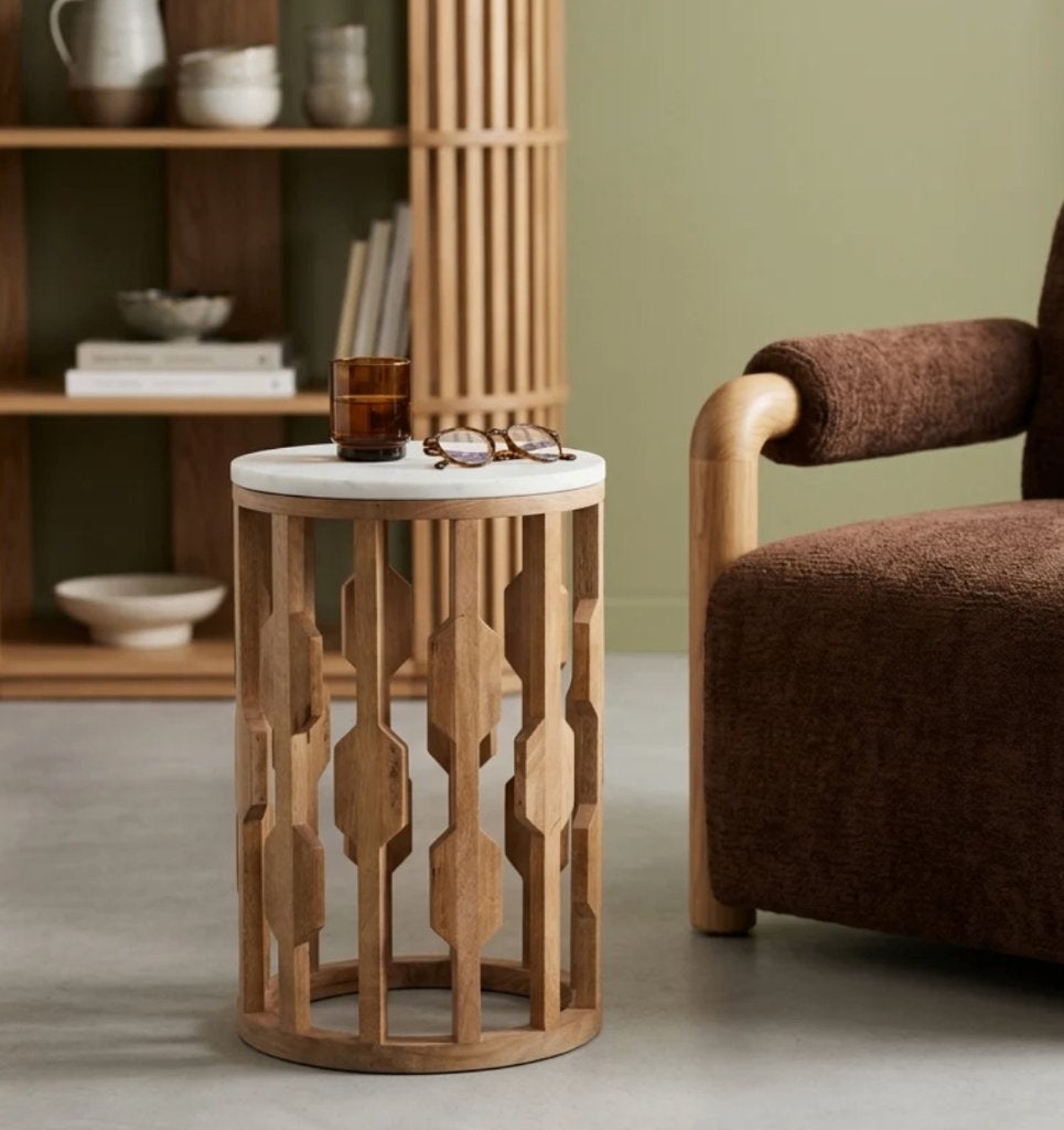 Raw Materials Atjeh Bijzettafel Marmer Wit | Van €249, nu, 45 tot 60 cm, Minder dan 55 cm, Raw Materials, Raw Materials